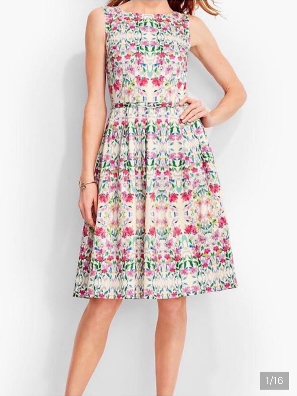 Talbots Floral Pocket Midi Dress in Pink, Green, Blue